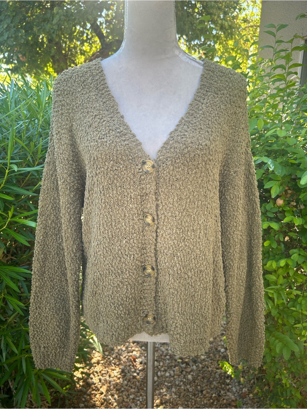 Sanctuary Olive Green Textured V-Neck Button Cardigan